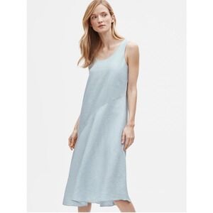 NWT Eileen Fisher Blue Organic‎ Linen Scoop Neck Handkerchief Tank Slip Dress S